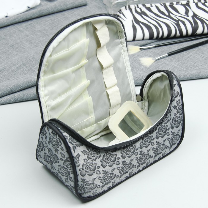 Косметичка-сумка «Розы», отдел на молнии, зеркало, цвет серый