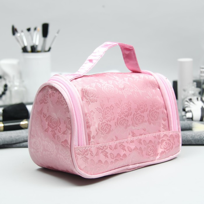 Косметичка-сумка «Розы», отдел на молнии, зеркало, цвет розовый