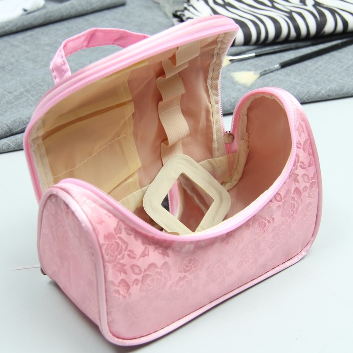 Косметичка-сумка «Розы», отдел на молнии, зеркало, цвет розовый