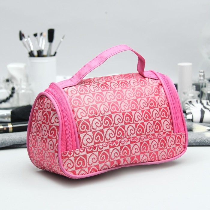 Косметичка-сумка «Сердца», отдел на молнии, зеркало, цвет розовый