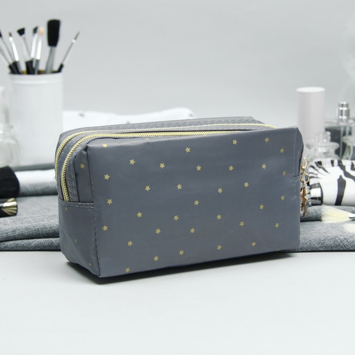 Косметичка «Звёзды», 2 отдела на молниях, ручка, цвет серый