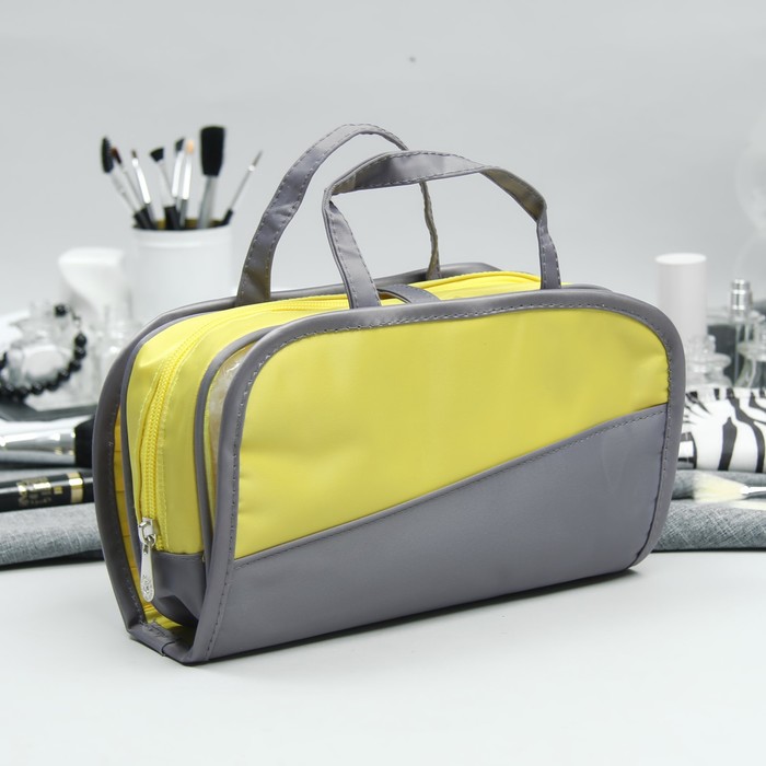 Косметичка-сумка, отдел на молнии, 2 отдела на магните, цвет бежевый/серый