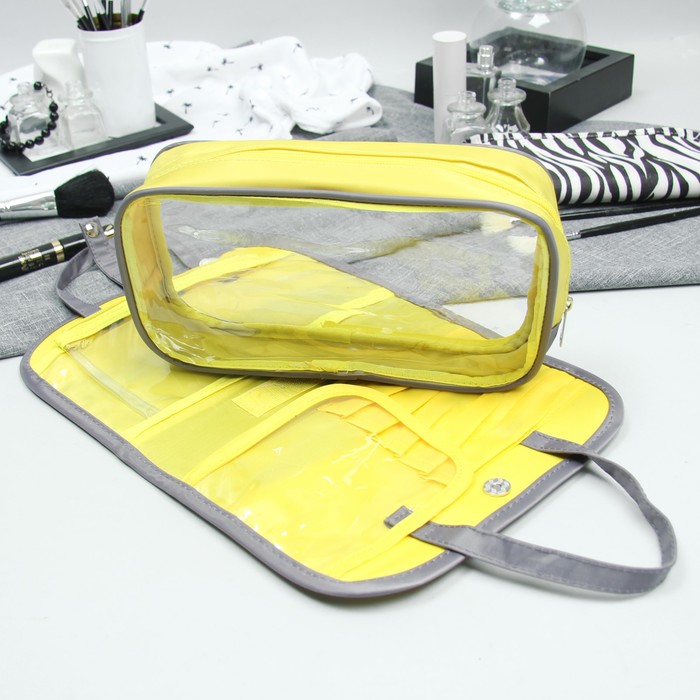 Косметичка-сумка, отдел на молнии, 2 отдела на магните, цвет бежевый/серый