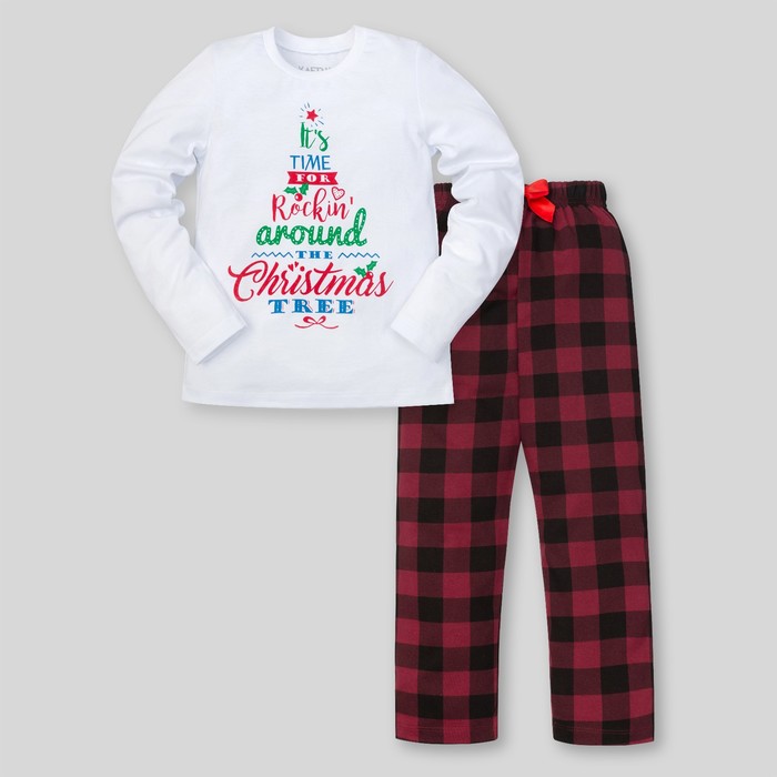 Комплект: джемпер, брюки KAFTAN "Around time Cristmas", бел.,, бордовый, р. 122-128 см (34)
