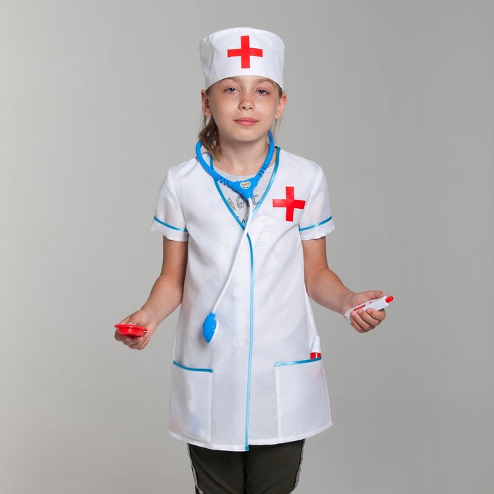 Карнавальный костюм "Доктор", халат, колпак, инструменты, р-р 28, рост 98-104 см