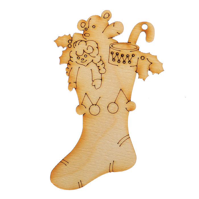 Украшение для декора "Носок с подарками" из фанеры 6х10 см