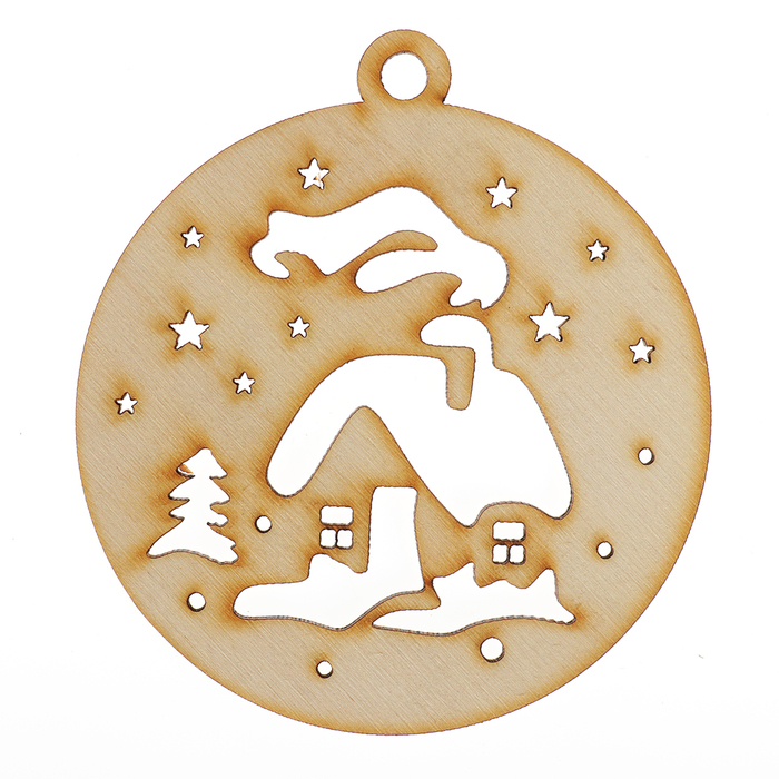 Украшение для декора "Шар новогодний. Избушка" из фанеры 9х10 см