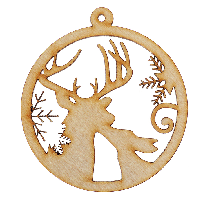 Украшение для декора "Шар новогодний. Олени у елей" из фанеры 9х10 см