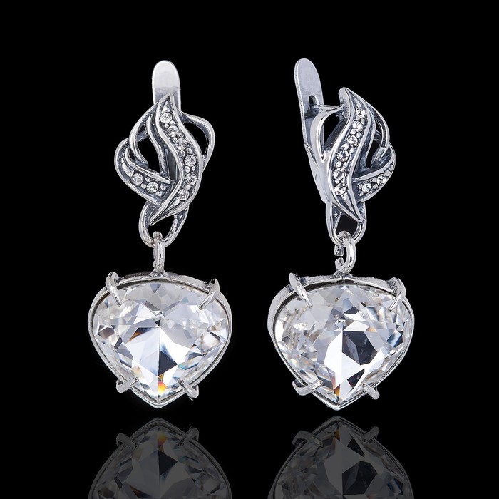 Серьги "Данко", цвет белый в чернёном серебре