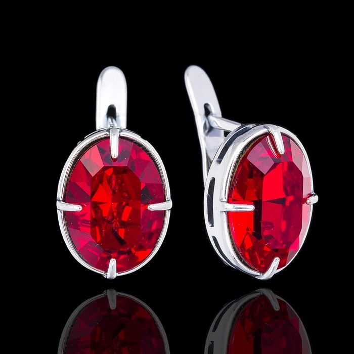 Серьги "Иллер", цвет красный в чернёном серебре