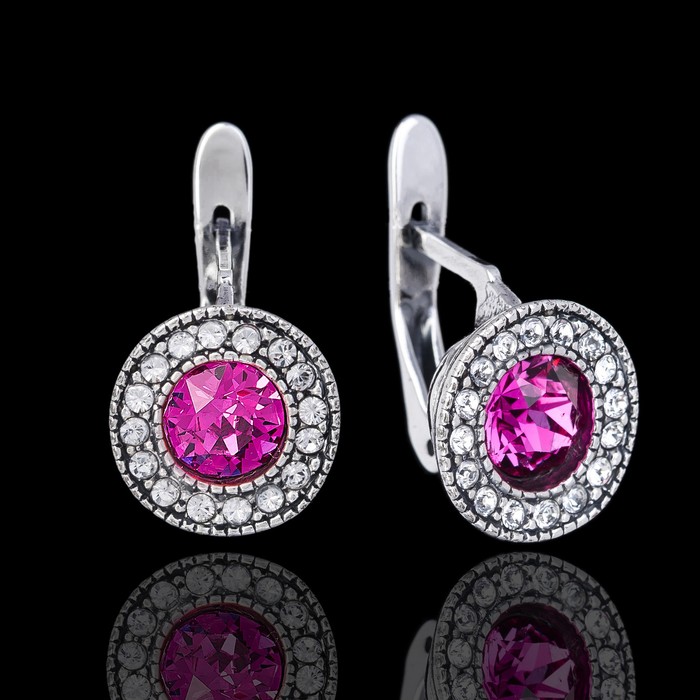 Серьги "Лоо", цвет фиолетовый в чернёном серебре