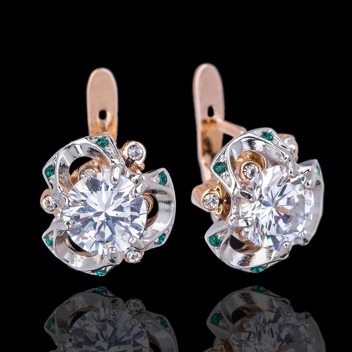 Серьги "Эдем", цвет зелёный в золоте