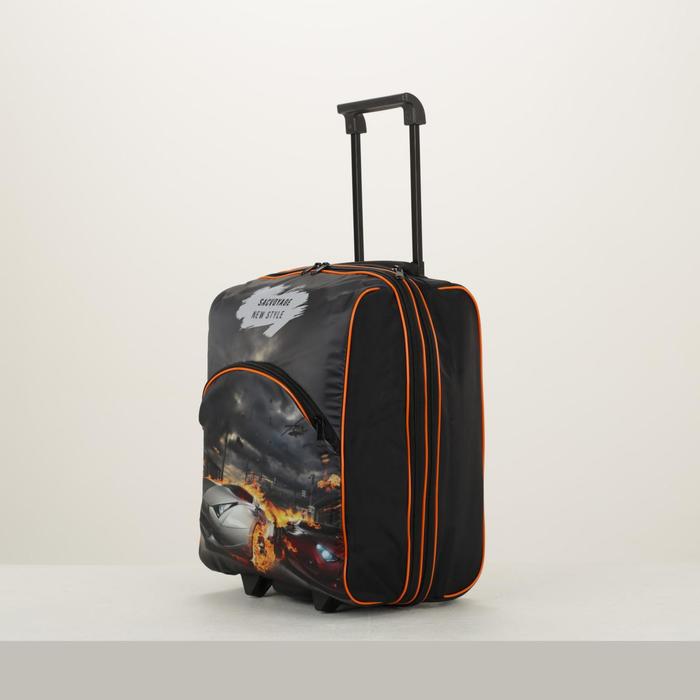 Чемодан малый «Гонка», отдел на молнии, наружный карман, цвет чёрный