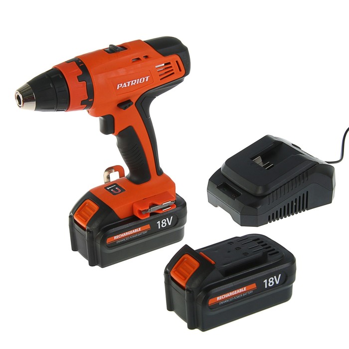 Дрель-шуруповерт PATRIOT BR 180, NiCd, 18 В, 1.5 Ah, аккумул., две батареи, заряд 1 ч.