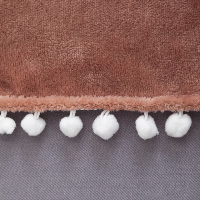 Плед "Этель" с бомбошками, кофейный, р-р 130 х 180 см, 100 % п/э