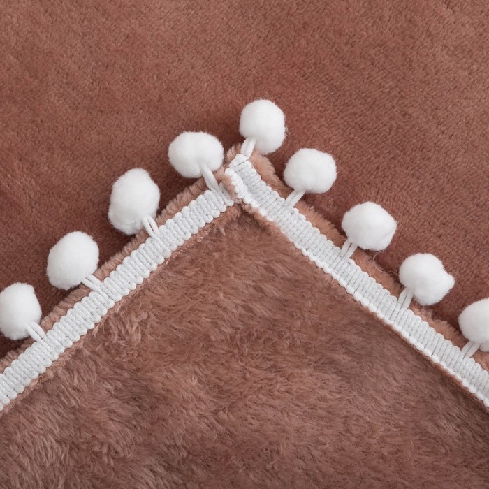 Плед "Этель" с бомбошками, кофейный, р-р 130 х 180 см, 100 % п/э