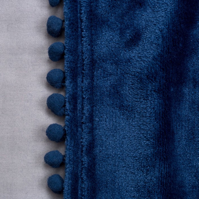 Плед "Этель" с бомбошками, синий, р-р 130 х 180 см, 100 % п/э