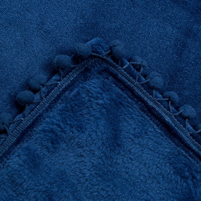 Плед "Этель" с бомбошками, синий, р-р 130 х 180 см, 100 % п/э