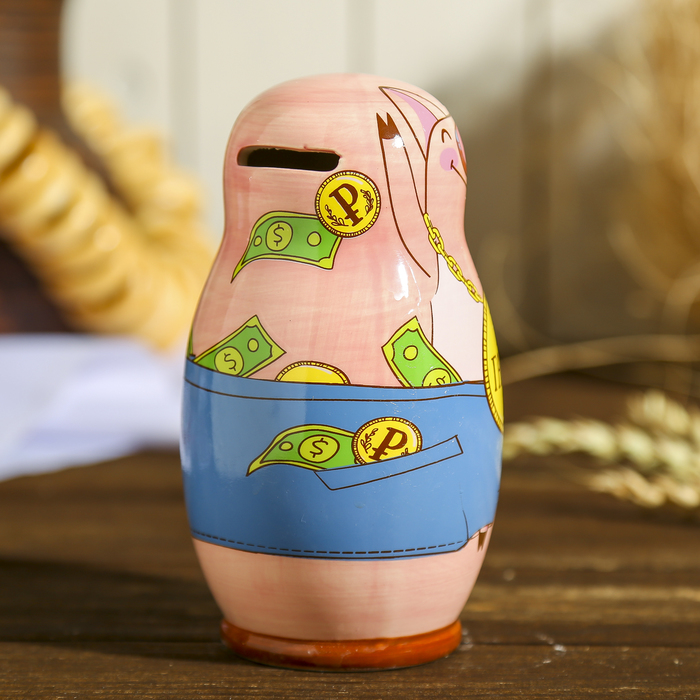 Копилка керамика матрёшка "Хрюн - богатей-ка!" 15х8,3х8,3 см