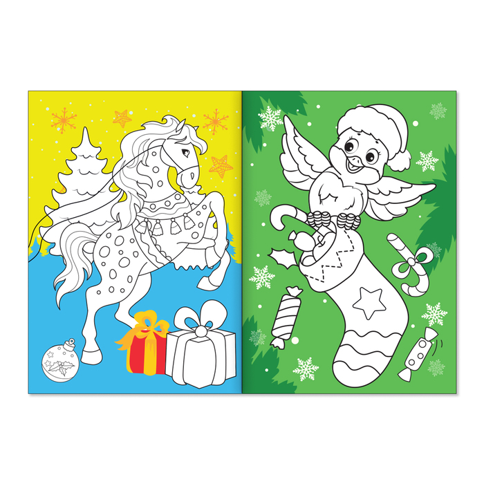 Раскраска новогодняя А4 "Щенок" с цветным фоном 12 стр