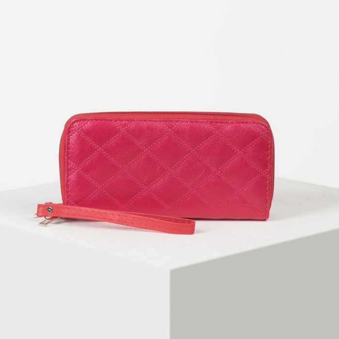 Кошелёк женский, 4 отдела на 2 молниях, для карт, для монет, с ручкой, цвет красный