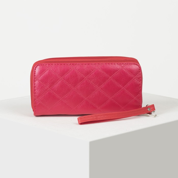 Кошелёк женский, 4 отдела на 2 молниях, для карт, для монет, с ручкой, цвет красный