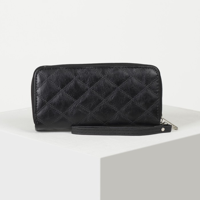 Кошелёк женский, 4 отдела на 2 молниях, для карт, для монет, с ручкой, цвет чёрный