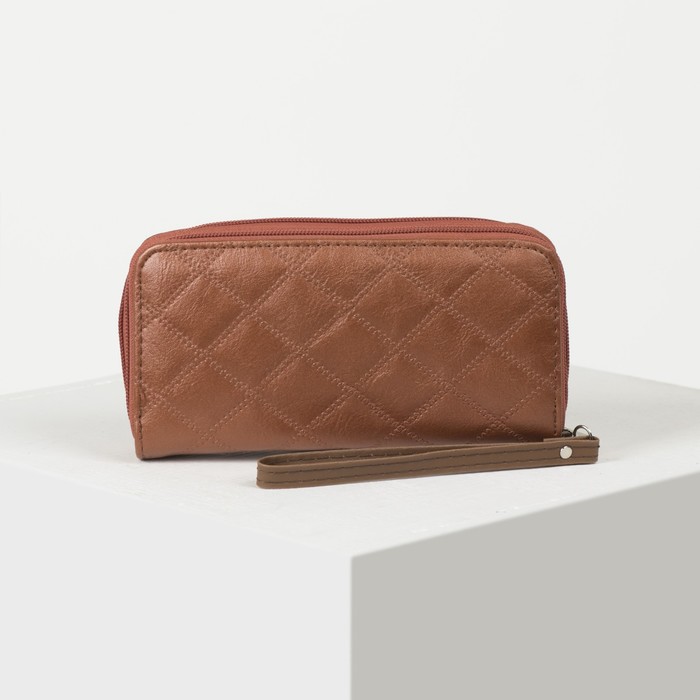 Кошелёк женский, 4 отдела на 2 молниях, для карт, для монет, с ручкой, цвет рыжий