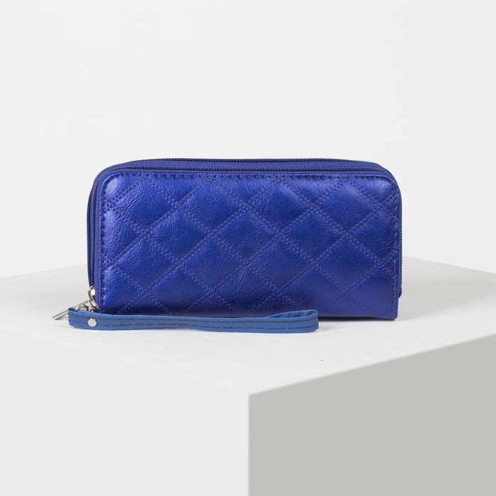 Кошелёк женский, 4 отдела на 2 молниях, для карт, для монет, с ручкой, цвет синий