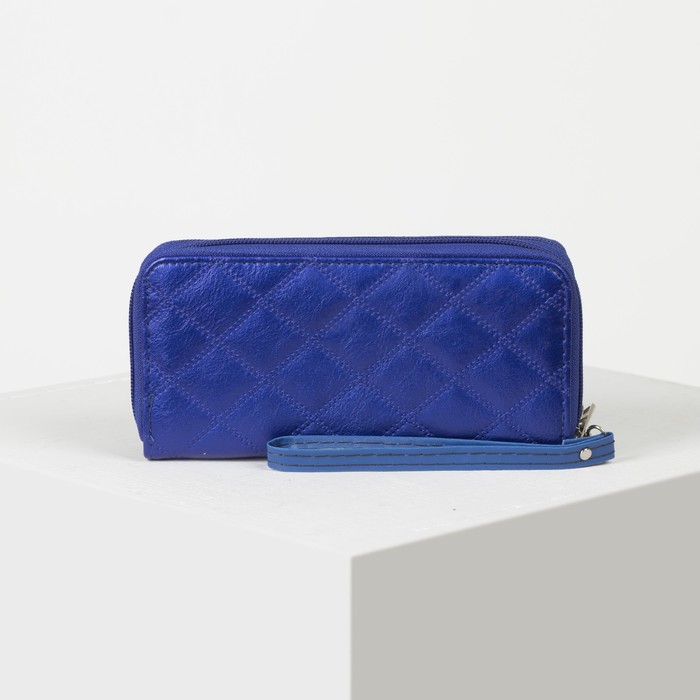 Кошелёк женский, 4 отдела на 2 молниях, для карт, для монет, с ручкой, цвет синий