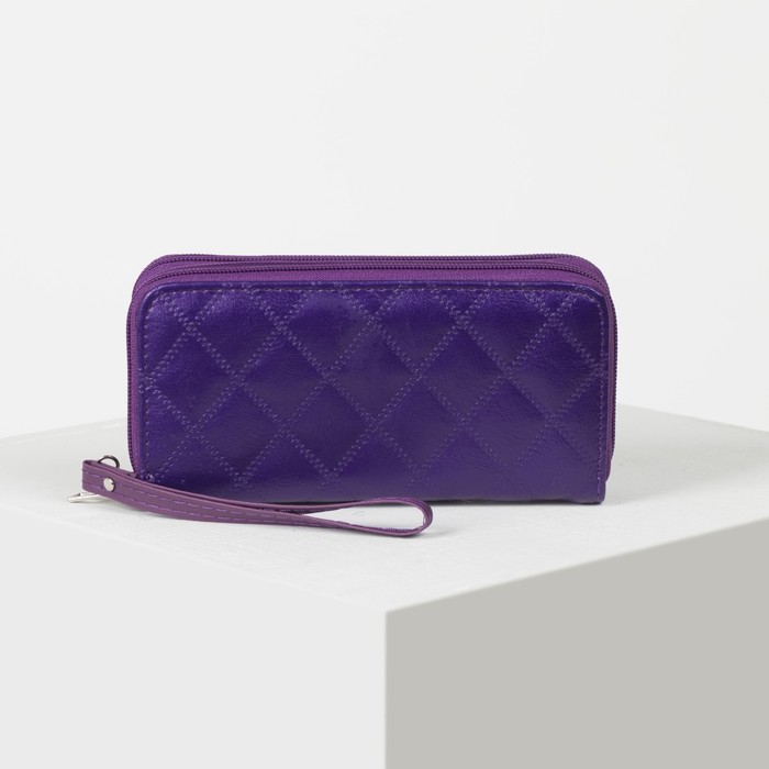 Кошелёк женский, 4 отдела на 2 молниях, для карт, для монет, с ручкой, цвет фиолетовый