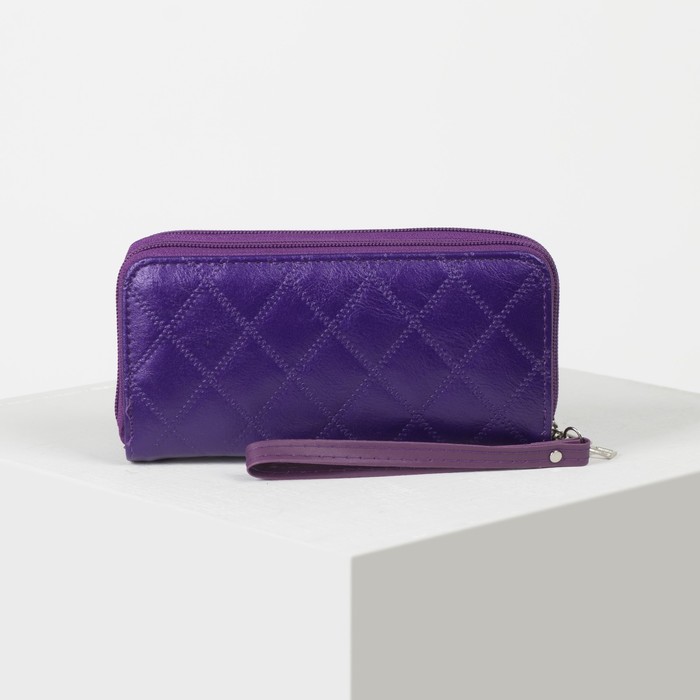 Кошелёк женский, 4 отдела на 2 молниях, для карт, для монет, с ручкой, цвет фиолетовый