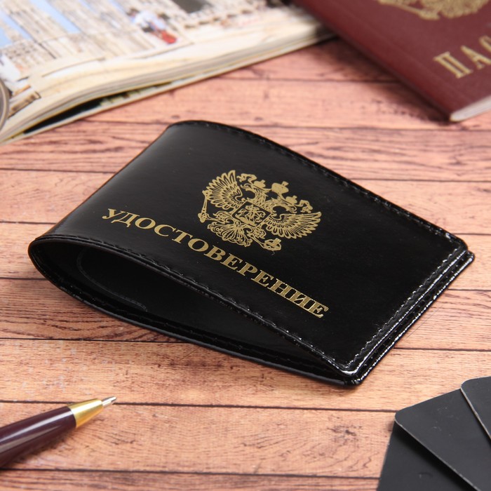 Обложка для удостоверения "Герб", чёрный глянцевый