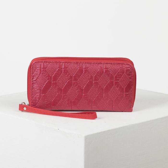 Кошелёк женский, 4 отдела на 2 молниях, для карт, для монет, с ручкой, цвет красный