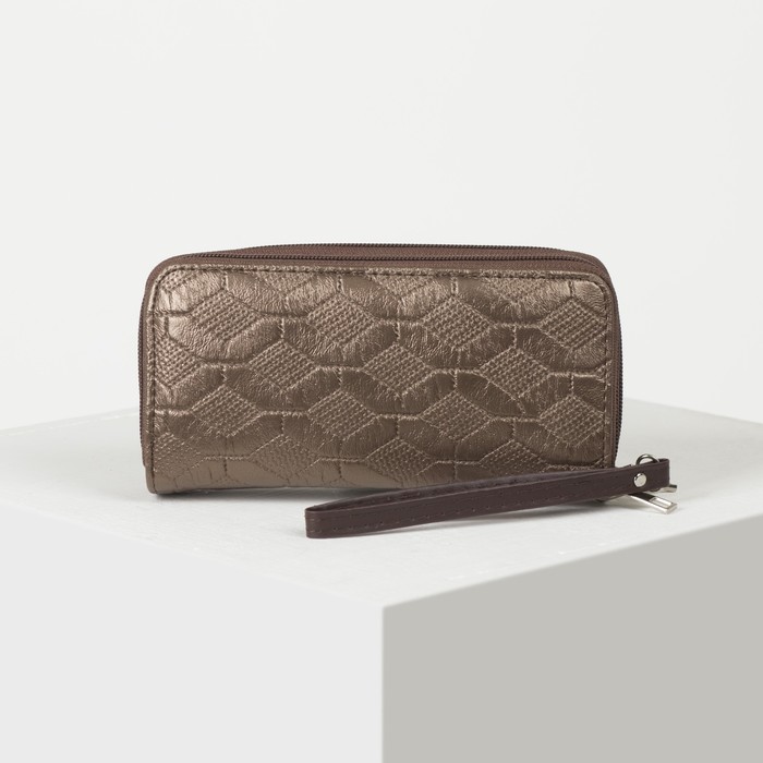 Кошелёк женский, 4 отдела на 2 молниях, для карт, для монет, с ручкой, цвет кофе