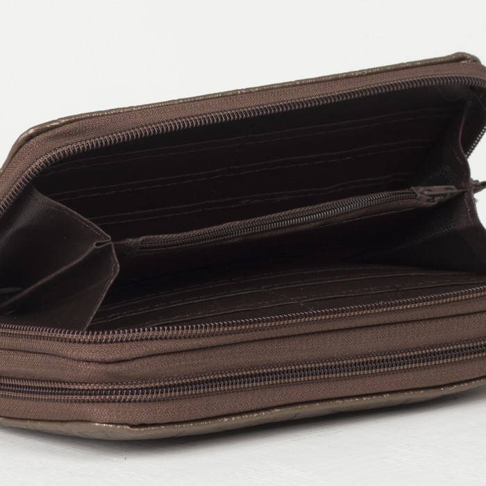 Кошелёк женский, 4 отдела на 2 молниях, для карт, для монет, с ручкой, цвет кофе