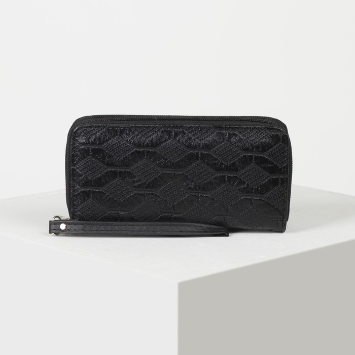 Кошелёк женский, 4 отдела на 2 молниях, для карт, для монет, с ручкой, цвет чёрный