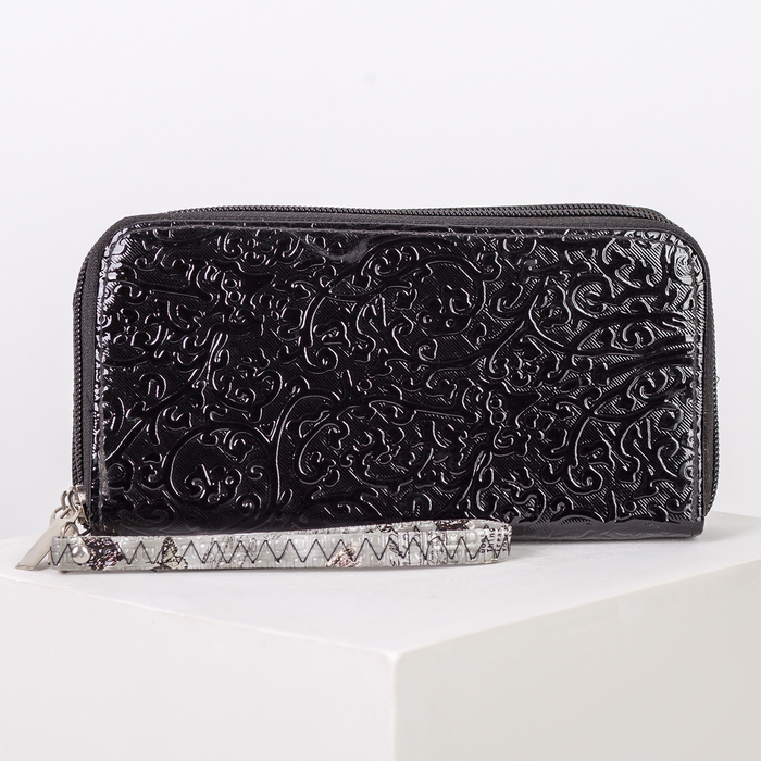 Кошелёк женский, 4 отдела на 2 молниях, для карт, для монет, с ручкой, цвет коричневый/синий