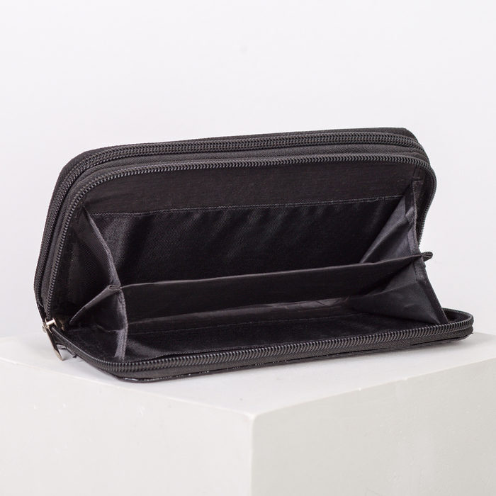 Кошелёк женский, 4 отдела на 2 молниях, для карт, для монет, с ручкой, цвет коричневый/синий