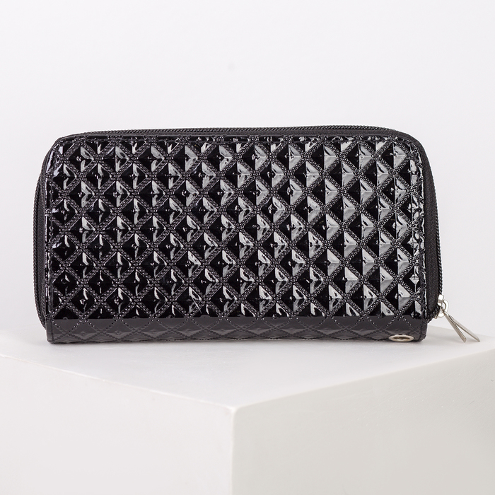 Кошелёк женский, 4 отдела на 2 молниях, для карт, для монет, с ручкой, цвет чёрный