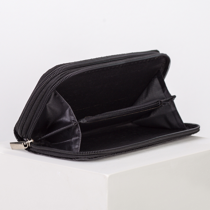 Кошелёк женский, 4 отдела на 2 молниях, для карт, для монет, с ручкой, цвет чёрный