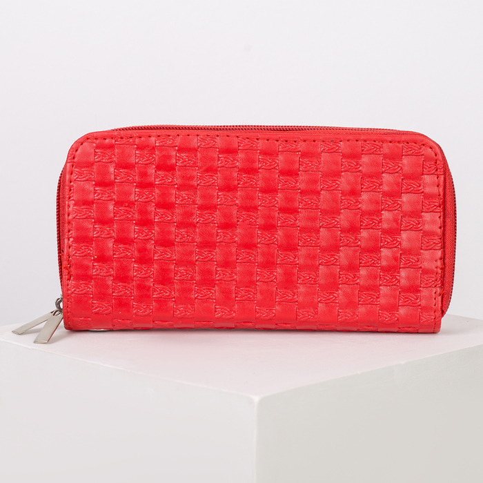 Кошелёк женский, 4 отдела на 2 молниях, для карт, для монет, с ручкой, цвет красный