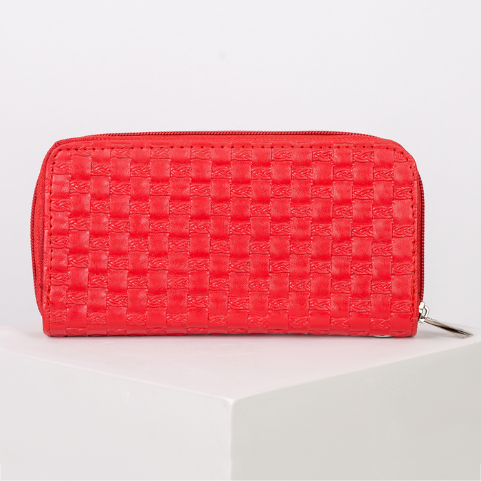 Кошелёк женский, 4 отдела на 2 молниях, для карт, для монет, с ручкой, цвет красный