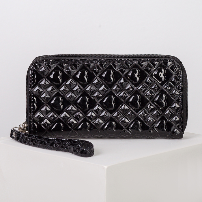 Кошелёк женский, 4 отдела на 2 молниях, для карт, для монет, с ручкой, цвет коричневый