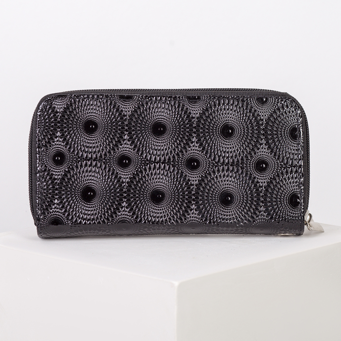 Кошелёк женский, 4 отдела на 2 молниях, для карт, для монет, с ручкой, цвет чёрный