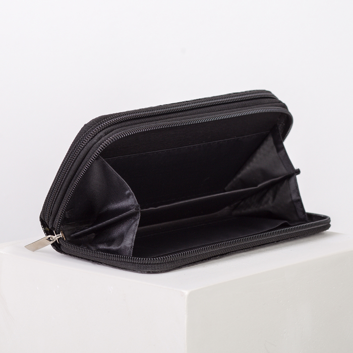 Кошелёк женский, 4 отдела на 2 молниях, для карт, для монет, с ручкой, цвет чёрный