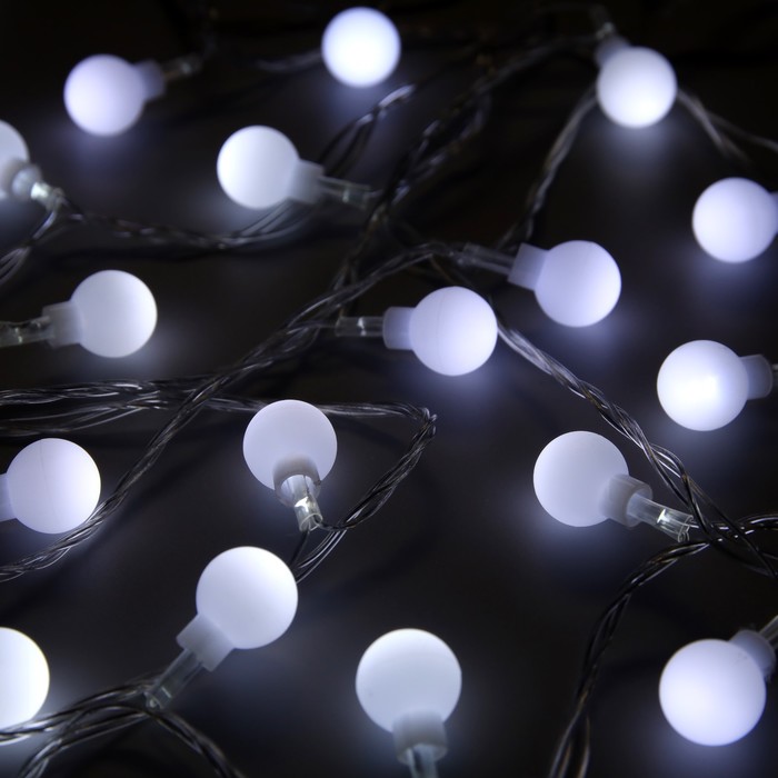фото Гирлянда "нить" 5 м с насадками "шарики белые", ip20, прозрачная нить, 30 led, свечение белое, 8 режимов, 220 в luazon lighting