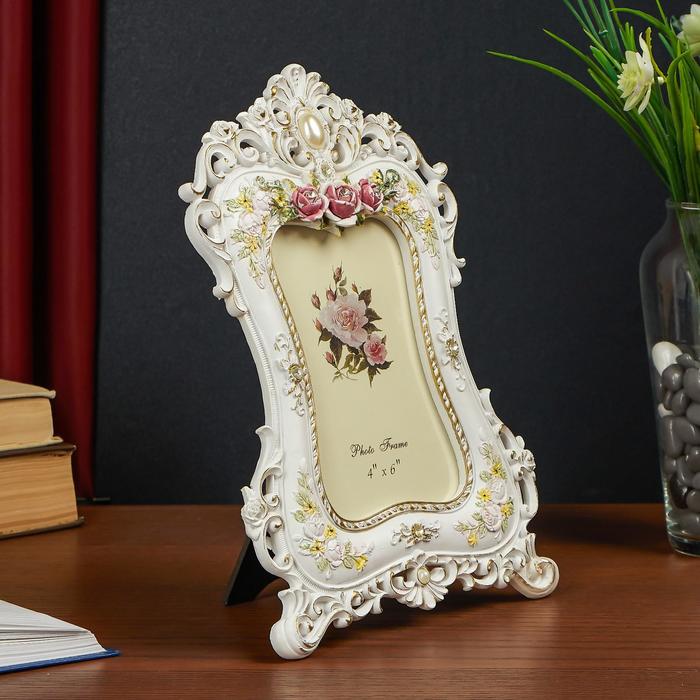 Фоторамка полистоун 10х15 см "Цветы Версаля" белая 27х19 см