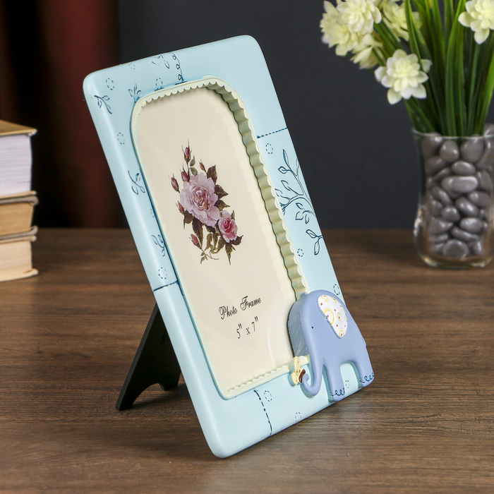 Фоторамка полистоун 13х18 см "Слонёнок" голубая 21,5х17,5 см