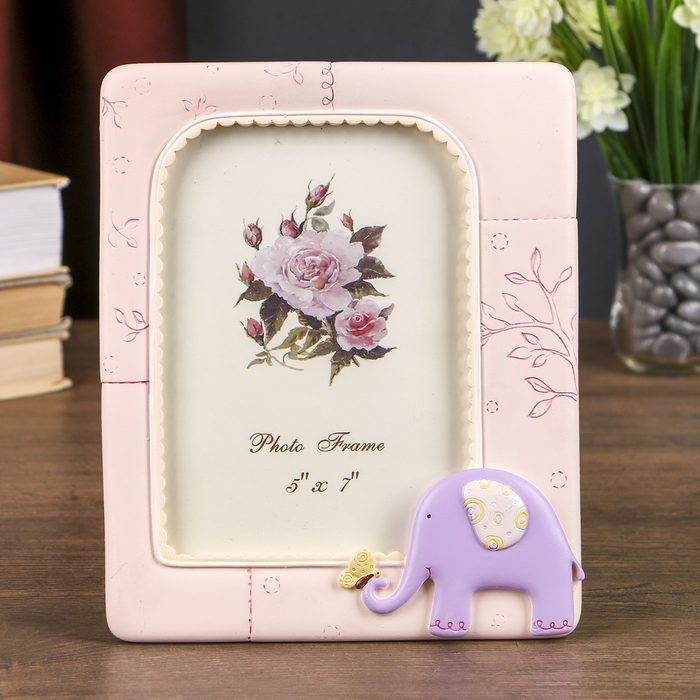 Фоторамка полистоун 13х18 см "Слонёнок" розовая 21,5х17,5 см
